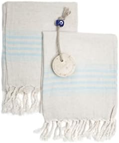 Set of 2 Linen Cotton Blend Premium Quality Tea Towel Natural in Color and Eco-friendly Dish Towel, Hand-loomed Dishclothes, Cream Kitchen Towel Set, Hand Towel Set (Turquoise Blue)