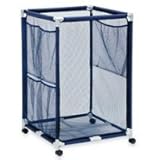 Modern Blue Pool Storage Bin - Large | Perfect Contemporary Nylon Mesh Basket Organizer For Your Goggles, Beach Balls, Floats, Swim Toys and Accessories | Air Dry Items Quickly & Easily Roll The Mesh Storage Bins To Your Home Garage or Shed