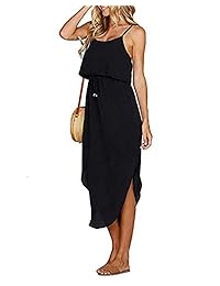 CNJFJ - Vestido de gasa para mujer, cuello redondo, cintura alta, traje lateral, vestido largo de verano