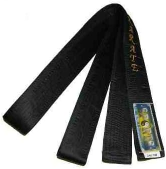 Takashi KARATE - 300cm Master Black Belt Satin KARATE- Wording in High Grade Gold/Yellow Embroidery