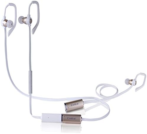 Bluetooth Headphones, Coolcat Music Sports Bluetooth Wireless Headphones Noise Cancelling Headset with the replaceable battery With Microphone for Smartphones Devices(Gold&amp;White)