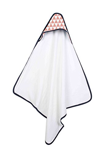 Bacati Olivia Tribal Triangles Muslin Hooded Towel, Coral/Navy