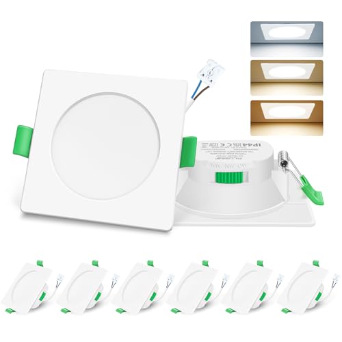 ALUSSO LED Einbaustrahler 230V Deckenspots flach Dimmbar 7W Ultra Slim Spots IP44 Deckenstrahler Einbauleuchten für Badezimmer Küche, 3000K/4000K/6500