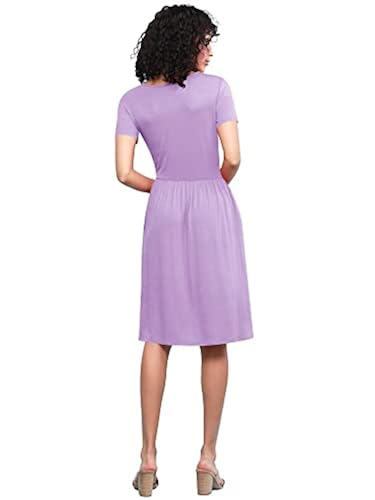 LL WDR2304 Women's Comfy Casual Short Sleeve Flowy Dresses Loose Plain Dress with Pockets XL Lilac