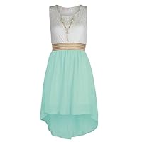 Noroze Girls Sleeveless Asymmetrical Chiffon Dress + Necklace- Mint, 11/12 Years