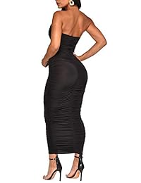 Chemenwin - Vestido largo sin mangas, sin tirantes, con tubo fruncido