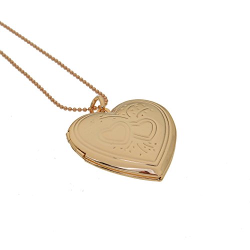 Fun Daisy Gold Tone Charm Necklace Heart Shape Pattern Pendant Photo Locket Necklace