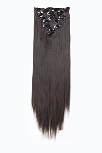 SWACC Women 22 Inches Straight Full Head 7 Separate Pieces Heat Resistance Synthetic Hair Clip in Hair Extensions (Dark Brown-4#)