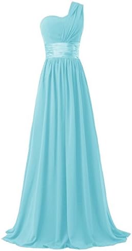 Time Dresses Women's Chiffon One Shoulder Bridesmaids Dresses Light Sky Blue L