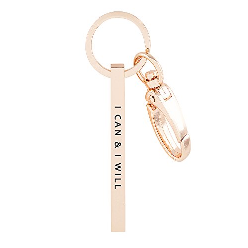 Me Plus Inspirational "I CAN & I WILL" Positive Message Vertical Bar Pendant Keychain & keyring (Rose Gold)