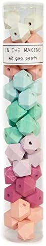 Wooden faceted geometric hexagon beads 20mm, 40pcs, pastel colors for jewelry making, DIY and arts and crafts projects