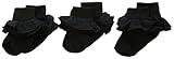 Jefferies Socks Little Girls' Misty Ruffle Turn Cuff Socks  (Pack of 3), Black, Toddler