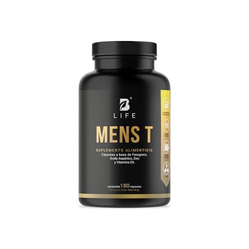 B Life Company Mens T Vitaminas Para Hombre de 180 Cápsulas. Ingredientes naturales: Fenogreco, Ácido Aspártico, Arginina, Zinc y D3. Precursor Natural.