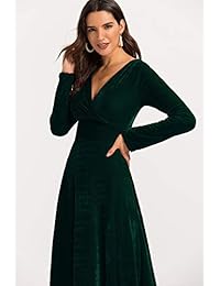 Escalier Maxi vestido de terciopelo sintético con cuello en V de manga larga para mujer