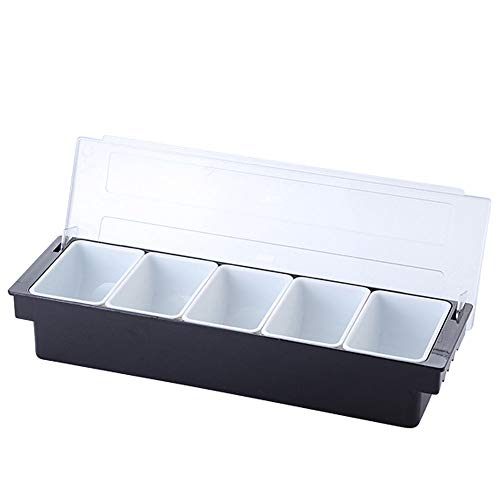 SHANGPEIXUAN Condiment Caddy with Lid Dispenser Tray Bar Fruit Caddy 5 Tray Plastic Garnish Station Great for Restaurant Buffets Bars Picnics Refrigerator Barbecue Catering(Condiment Dispenser 5 Tray)