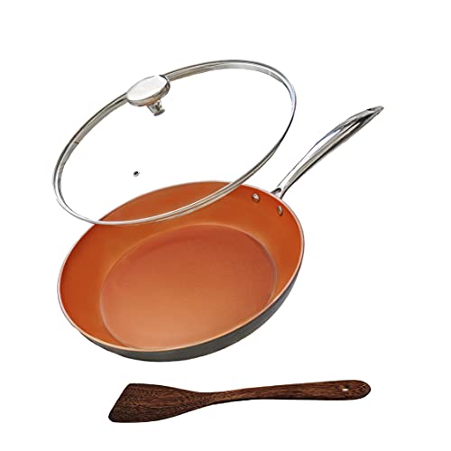 LAMPOWR Skillet 12 Inch Fry Pan with Tempered Glass Lid Dishwasher