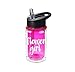 Flower girl water bottle fuchsia with white 10 oz with flip top straw