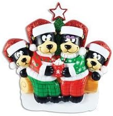 PERSONALIZED CHRISTMAS ORNAMENTS FAMILY SERIES- BLACK BEAR FAMILY W/ HOT CHOCOLATE OF 4