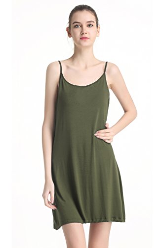 Cherislpy Women Nightgowns Spaghetti Strap Solid Nighties Sleeveless Sleepwear Dress (Green,L)