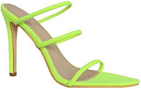 ASILETO 2019 Summer New Shoes Woman Lycra Fluorescent Mules Glitter Pointed Peep Toe Slides Sandals Thin High Heel Slippers Slip on Sandals US10
