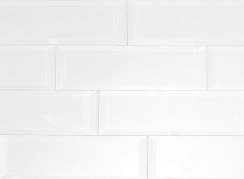 White Snow 3"x12" Glossy Beveled Glass Subway Tile Mosaic Kitchen Bathroom Wall Backsplash BOX - 48 Pieces / 12 SQ FT