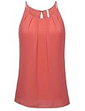 HALF&HALF MISSISH Women's Scoop Neck Pleated Front Fitted Chiffon Cami Tank Tops
