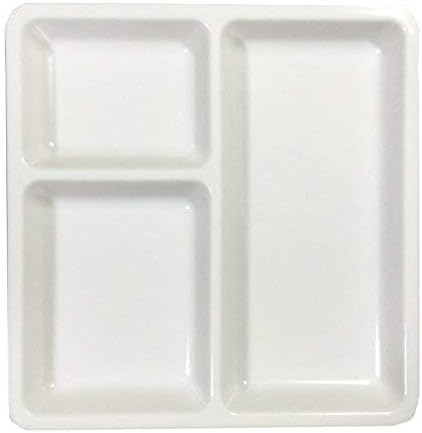 Decornt Food-Grade Virgin Plastic (Microwave-Safe) 3-Compartments Divided-Dinner Plate; Set of 6; Length 10 Inches X Breadth 10 Inches; White Color.