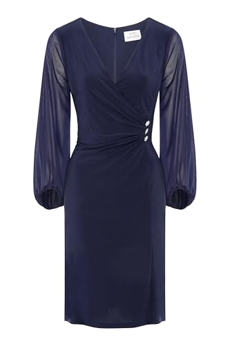 Gina Bacconi Women's Jersey Wrap with Mesh Sleeves Cocktail Dress, Navy, 20