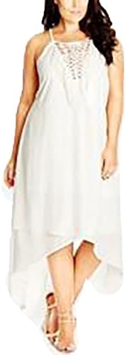 City Chic Plus Size High-Low Hem Dress (M, White)