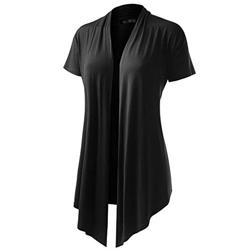 Women's Soft Drape Cardigan Short Sleeve Smock Sun Wear Blouse Tops Clothes Black