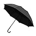 Becko Auto Open Umbrella Long Umbrella with Double Canopy, Durable and Strong Enough for the Fierce Wind and Heavy Rain, Classic Style with Bent Handle, Unisex Umbrella - Black