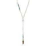 SUNNOW Women's Bohemian Retro Handcrafted Beaded Turquoise Feather Tassels Alloy Short Chain Pendant Necklace