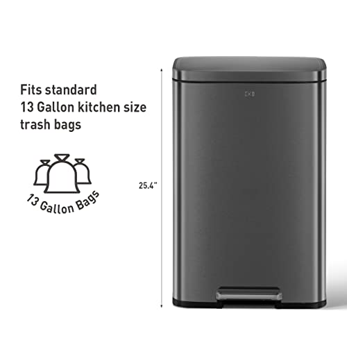 EKO Madison Matte Black 50 Liter/13.2 Gallon Step Trash Can with Inner