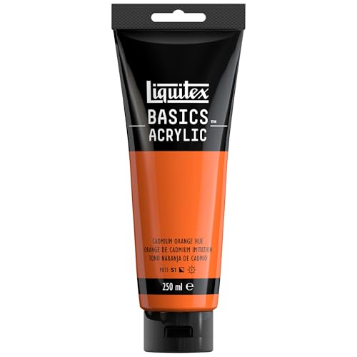 Liquitex 88700234 Basics - Pittura acrilica, Pigmenti per artisti monopigmentati, Resistente alla luce, durevole nel tempo, Finitura satinata, Tubo da 250 ml - Arancia Di Cadmio Imitatione