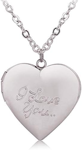 Photo Locket Necklace That Holds 2 Pictures Vintage I Love You Heart Pendant for Girls