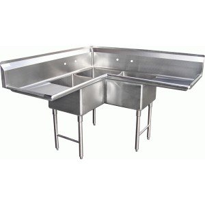 Economy Stainless 3 Compartment 18x18 Corner Sink W 2 18 Db