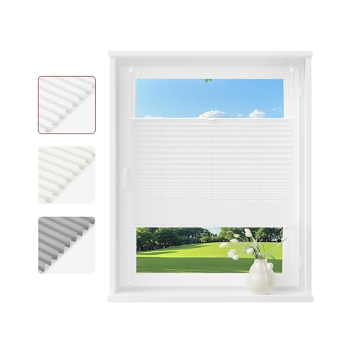 WOLTU Plissee Klemmfix ohne Bohren, Crushed-Optik, 115 x 130 cm, Weiß