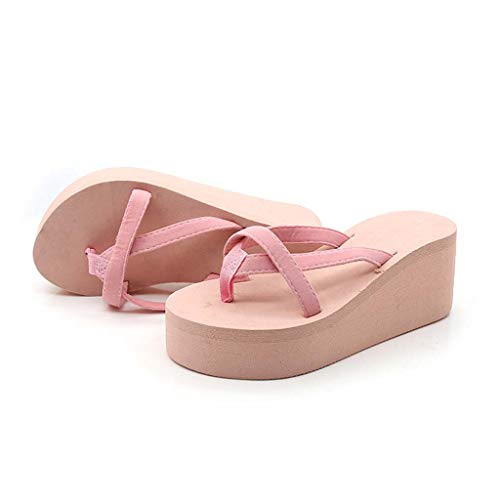 Women Flip Flops, ❤️ FAPIZI Summer Bohemian Muffin Slope with Sandals T-Bar Sandals Beach Flat Wedge Slippers Pink - Thumbnail 2