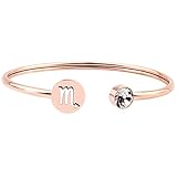 Zuo Bao Simple Rose Gold Zodiac Sign Cuff Bracelet with Birthstone Birthday Gift for Women Girls (Scorpio)