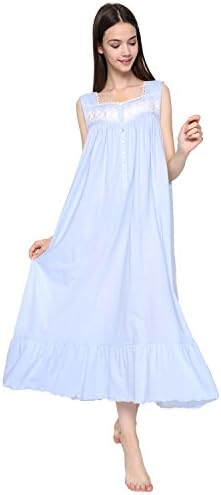 Game Of Love Women's 100% Cotton Long Sleeveless Victorian Nightgown Sleepwear