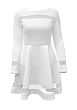 LookbookStore Women's A Line Skater Long Sleeves Mesh Panel Flare Casual Dress