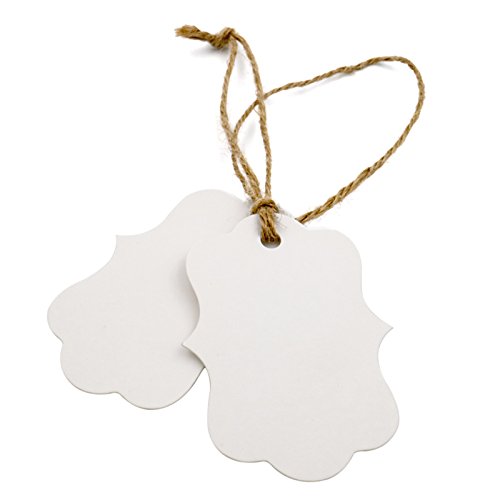 image for G2PLUS 100 PCS White Paper Gift Tags, 2.75''x 1.97'' Kraft Blank Hang 