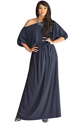 KOH KOH Plus Size Womens Long Sexy One Off Shoulder Flowy Casual - Dresses Sleeves Dark With Size Plus Gray Short