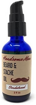 Handsome Man Sandalwood Beard Oil - Handmade Beard Oil in No Mess Pump with Jojoba and Argon Oil, 2 Ounce