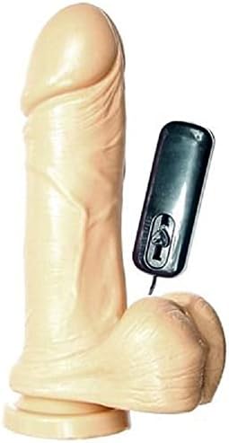 SI 8In Thick Cock w/Balls, Vibrating Egg & Suction Cup - Flesh Includes a Free Bottle of Adult Toy Cleaner