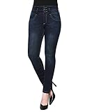 Allegra K Women Washed Denim High-Waisted Skinny Jeans Blue L