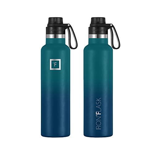 IRON °FLASK Sports Water Bottle 24 Oz, 3 Lids (Spout Lid), Leak Proof