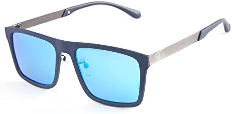 MT MIT Mens 80's Retro Wayfarer style Matte Frame Polarized Square Sunglasses(Dark blue frame_Blue lens)