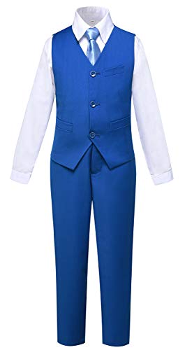 Suit for Boys 4 Piece Ring Bearer Suits Slim Fit Vest and Pants Set Royal Blue Size 8