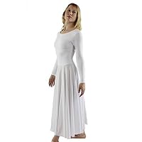 Danzcue Womens Praise Loose Fit Full Length Long Sleeve Dance Dress, White, X-Large
